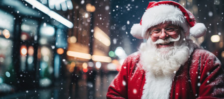 Santa Claus in New York City at Christmas winter night.の素材