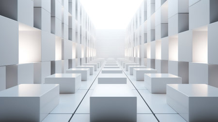 Abstract cubic light pattern in minimalist white space.の素材