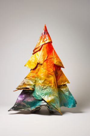 Christmas tree made of recycled colored material.の素材