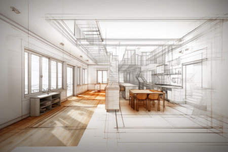 Modern kitchen interior design in sketch style.の素材