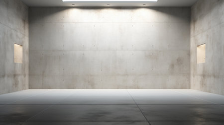 Light and shadows on raw concrete wall surface in minimalist space.の素材