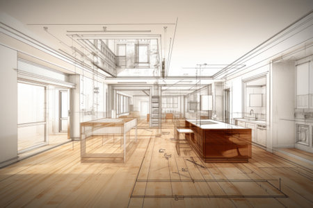 Modern kitchen interior design in sketch style.の素材