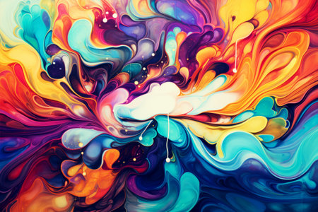 Abstract mixed colors paint flow background. Wavy vibrant wallpaper.の素材