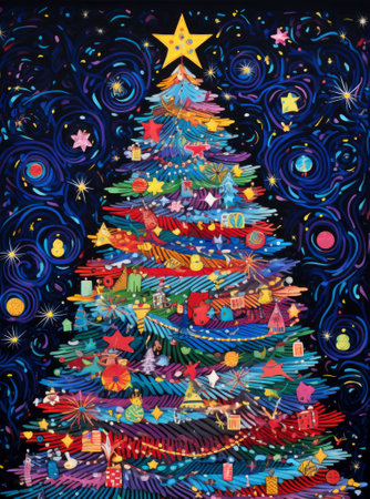 Christmas tree in comic style, very detailed. Vibrant colors.の素材