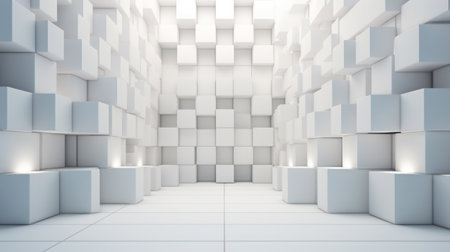 Abstract cubic light pattern in minimalist white space.の素材