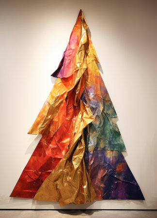 Christmas tree made of colored recycled plastic aluminum foil.の素材