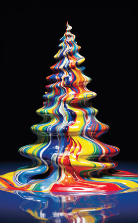Artistic Christmas tree made of dripping colorful paint.の素材