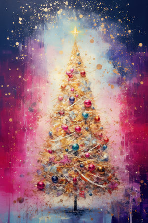 Christmas tree in fairytale magical style with glitter lights.の素材
