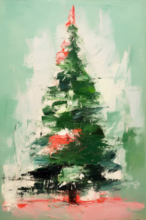 Christmas tree vintage painting for greeting card and wishes.の素材
