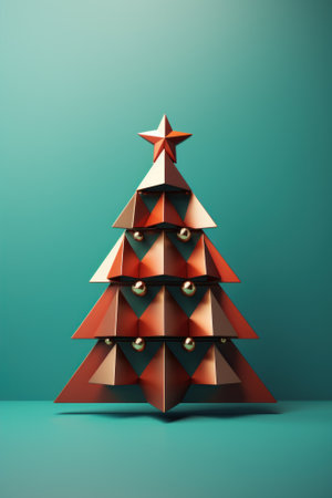 Christmas tree original decoration on green wall. Greeting card.の素材