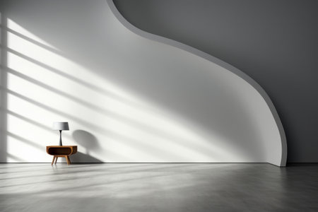 Contemporary minimalist space with curved wall and light shadows.の素材