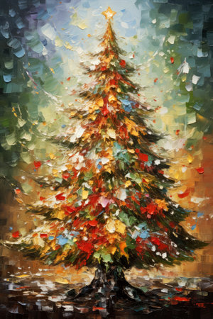 Christmas tree painting for greeting card and wishes.の素材