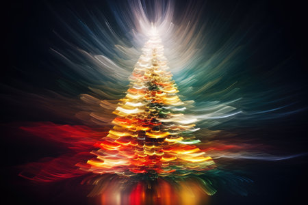 Christmas tree in dynamic light painting technique, motion blur.の素材