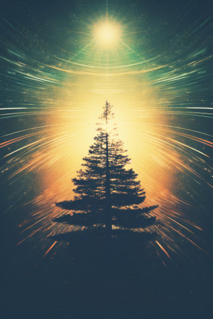 Christmas tree on night sky with stars in motion.の素材