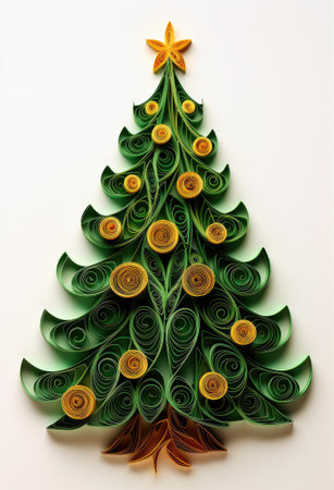 Christmas tree paper craft on white.の素材