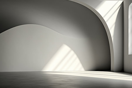 Contemporary minimalist space with curved wall and light shadows.の素材