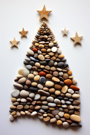 Stones and rocks in shape of Christmas tree on white.の素材