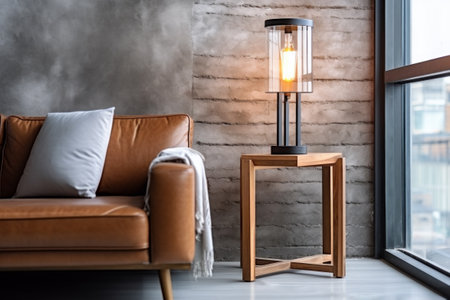 Modern leather chair with unique floor lamp.の素材
