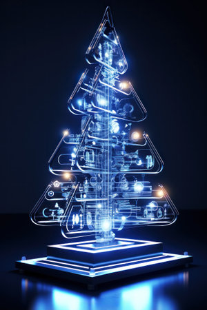 Christmas tree hologram on virtual interface.の素材