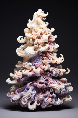 Unique artistic Christmas tree made with colorful swirls of paint.の素材