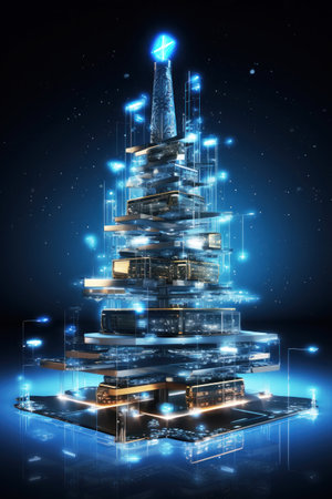 Christmas tree hologram on virtual interface.の素材