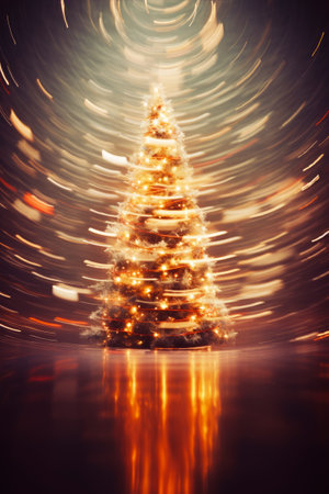 Christmas tree in dynamic light painting technique, motion blur.の素材