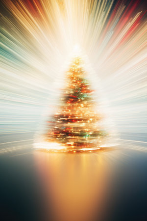 Christmas tree in dynamic light painting technique, motion blur.の素材