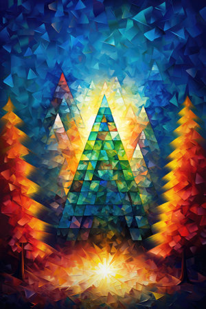 Christmas tree in stained glass style. Greeting cardの素材