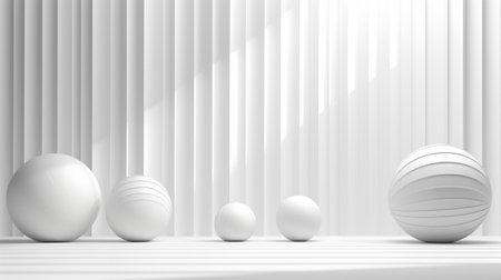 White striped backdrop with contrasting spherical shapes.の素材