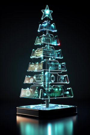 Christmas tree hologram on virtual interface.の素材