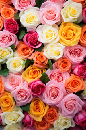 Pastel roses assortment from above.の素材