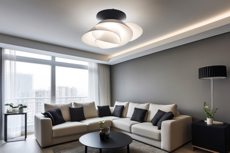 minimalist ceiling lamp in a modern lounge area.の素材