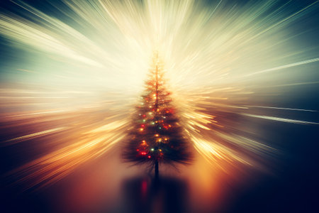 Christmas tree in dynamic light painting technique, motion blur.の素材