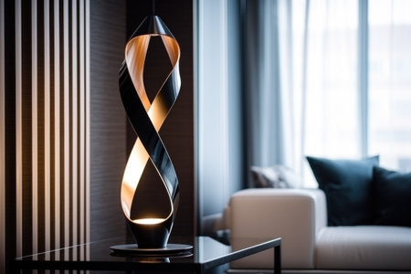 Elegant spiral table lamp in modern interior.の素材