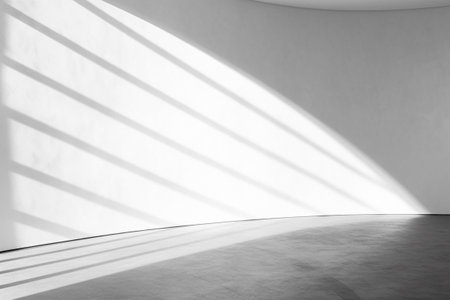 Contemporary minimalist space with curved wall and light shadows.の素材