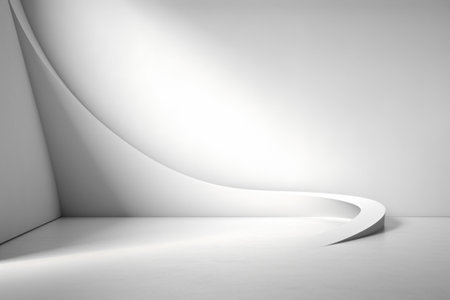 Modern interior with curved white wall and smooth lines.の素材