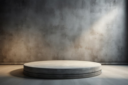 Contemporary circular podium in a minimalist setting.の素材
