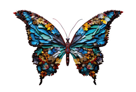 Colorful artistic butterfly isolated on white background.の素材