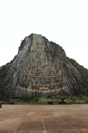 Buddha carved Khao Chi Chan in chonburi thailandの写真素材