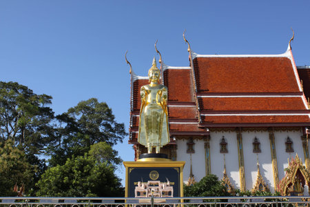 buddha stand  front chapel in thailandの写真素材