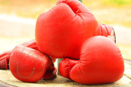 old red Boxing Glovesの写真素材