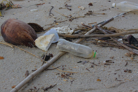 Garbage on the beachの写真素材