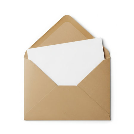 Brown envelope with single white paper insideの素材