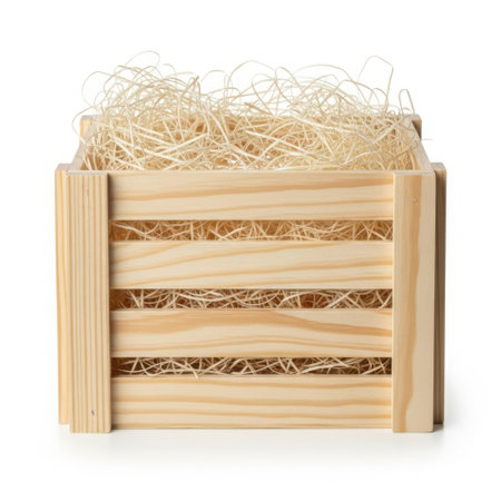 Simple wooden crate filled with strawの素材