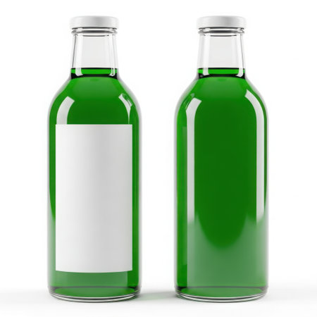 Two green bottles with white labelsの素材