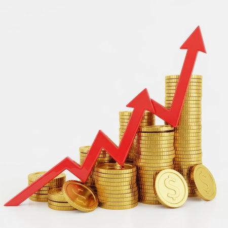 Graphical representation of financial growth with stacked coinsの素材
