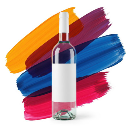 Vibrant wine bottle with colorful brush strokesの素材