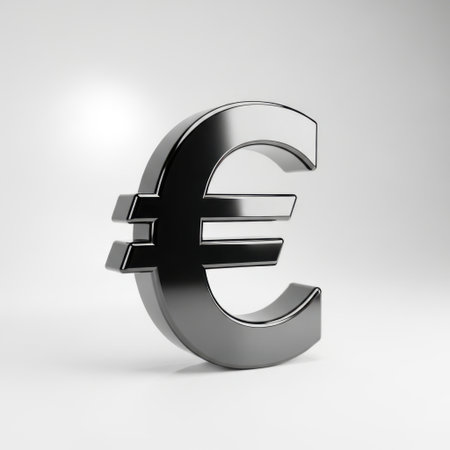 The image depicts a three-dimensional rendering of the euro currency symbol (の素材