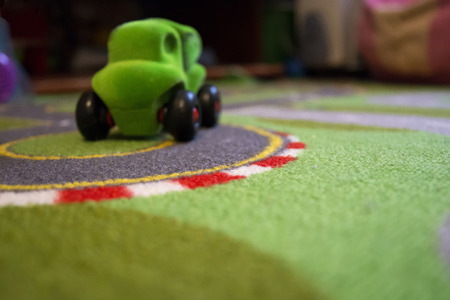 Close view of toy car, green colorの写真素材