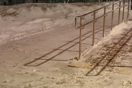 Beautiful view of snowy night, colored highlightsの写真素材